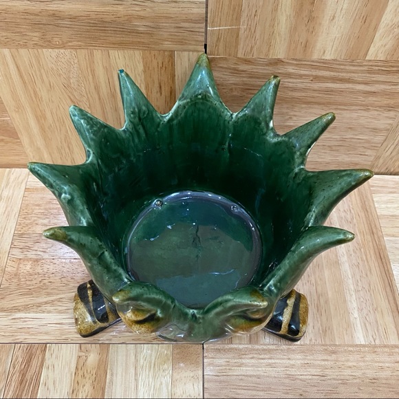 Unique Green Glazed Pottery Spiked Planter - Picture 2 of 10